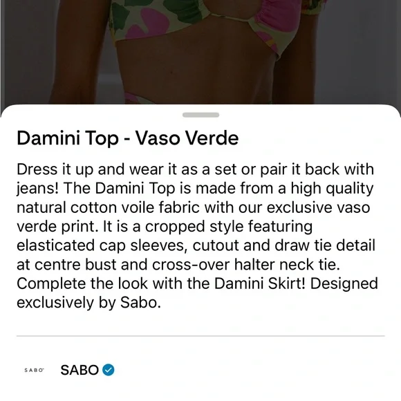 Sabo Skirt Australia Damini Crop Top in Vaso Verde - Picture 8 of 8